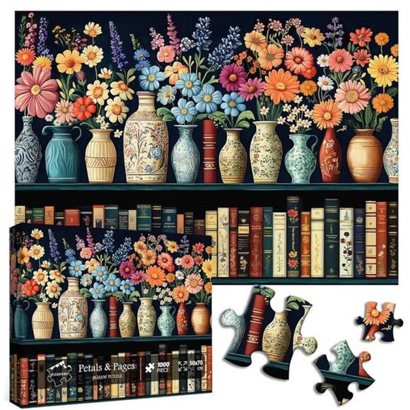 PICKFORU Wildflower VTG Flower Book Lover Bookshelf Library Jigsaw Puzzle 1000 p - Picture 5 of 8